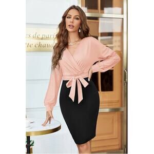 Grace Karin Bodycon Pencil Dress Pink Black Womens Small New Flawed Long Sleeve